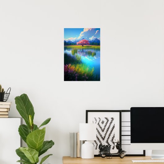 クリムゾン美しい、レッドツリーバイザアズレイク ポスター (ホームオフィス)