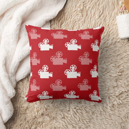 クリムゾン赤と白ムービーカメラ クッション (ブランケット)