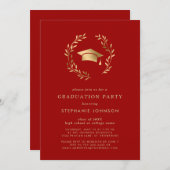 クリムゾン金ゴールドグラッドキャップリースシック卒業パーティー 招待状 (正面/裏面)