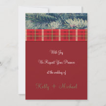 クリムゾン&エバーグリーンクリスマス結婚式招待状