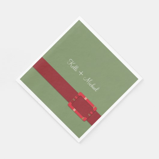 クリムゾン&エバーグリーン結婚クリスマス スタンダードランチョンナプキン (角)