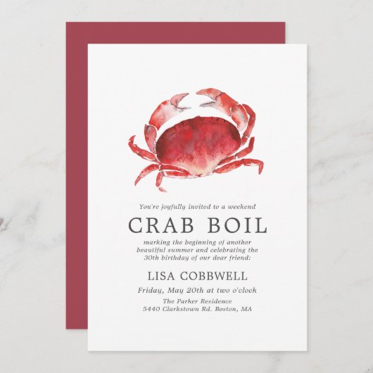 クリムゾン·カニ|誕生日かミニマルに煮る 招待状 (正面/裏面)