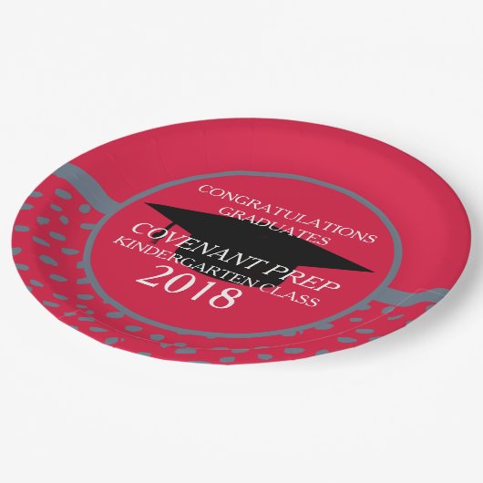 クリムゾン・グレー幼稚園の卒業式パーティー ペーパープレート (アングル)
