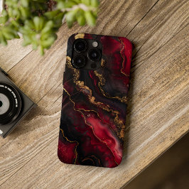 クリムゾン・ドミニオン – 高級感あふれる赤と黒の大理石 iPhone 16ケース