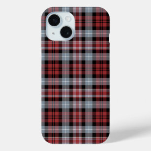 クリムゾン、ブラック、グレーのスポーティな格子模様 iPhone 15ケース