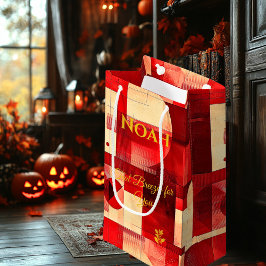 クリムゾン&ベージュ調和幾何学的アコンテンポラリーート スモールペーパーバッグ