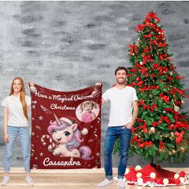 クリムゾン マジカル ユニコーン クリスマス 写真 ギフト フリースブランケット