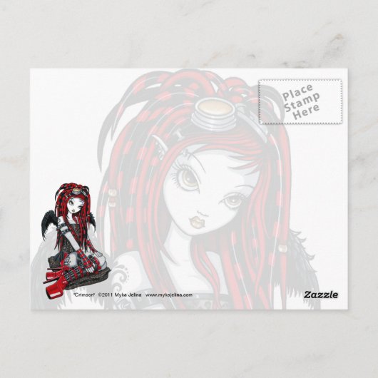 "クリムゾン"レッドタトゥーサイバーゴシックエンジェルハガキ ポストカード (裏面)