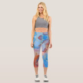 クリムゾン、赤面、ブルーと金ゴールドのマルブルアルコールインク カプリレギンス (正面)