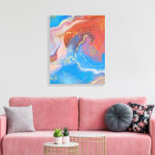 クリムゾン、赤面、ブルーと金ゴールドのマルブルアルコールインク キャンバスプリント (インサイチュ (リビング))