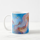 クリムゾン、赤面、ブルーと金ゴールドのマルブルアルコールインク コーヒーマグカップ (左)