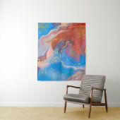 クリムゾン、赤面、ブルーと金ゴールドのマルブルアルコールインク タペストリー (インサイチュ)