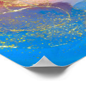 クリムゾン、赤面、ブルーと金ゴールドのマルブルアルコールインク ポスター (角)