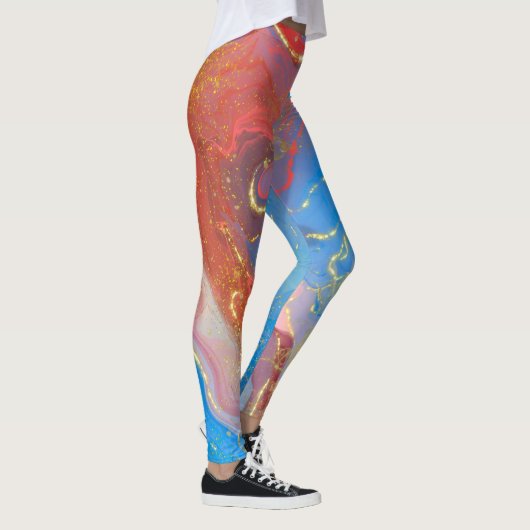 クリムゾン、赤面、ブルーと金ゴールドのマルブルアルコールインク レギンス (右)