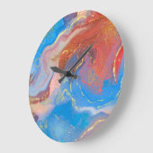 クリムゾン、赤面、青、金ゴールドマーブルアルコールインク ラージ壁時計 (傾斜)