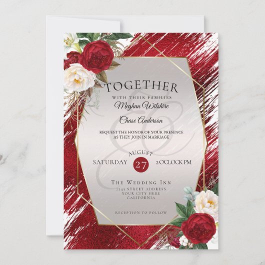 クリムッはっきりしたク絵を描ストローク赤い牡丹 招待状 (正面)