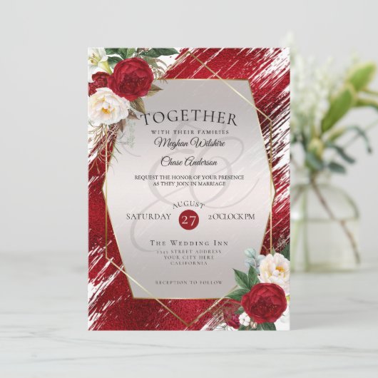 クリムッはっきりしたク絵を描ストローク赤い牡丹 招待状 (スタンド正面)