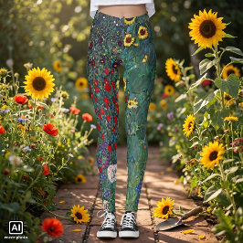 クリムトによる「ひまわりのファーマーガーデン」 ヴィンテージの花々 レギンス