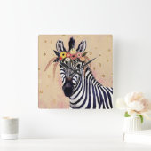 クリムトのシマウマ花で飾られる| スクエア壁時計 (ホーム)