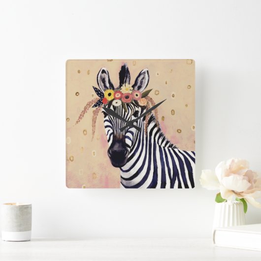 クリムトのシマウマ花で飾られる| スクエア壁時計 (ホーム)