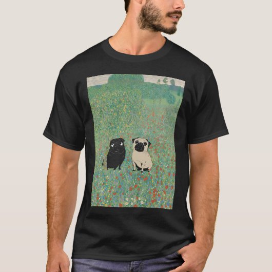クリムトの草原の二匹のパグ Tシャツ (正面)
