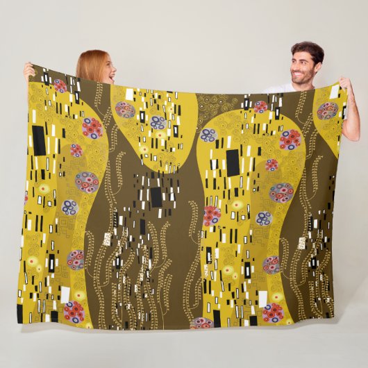 クリムトインスパイア金ゴールドパターンアールヌーボーザキス フリースブランケット (インサイチュ)