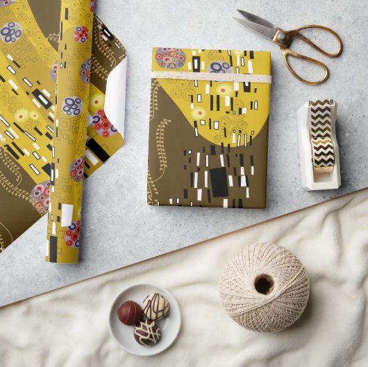 クリムトインスパイア金ゴールドパターンアールヌーボーザキス ラッピングペーパー (クラフト)