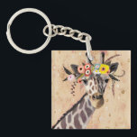 クリムトキリン |花の冠 キーホルダー<br><div class="desc">このプリントは、花の冠に飾られた甘いキリンを特徴としている | Victoria Borges著イメージID: 128245GG</div>