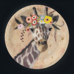 クリムトキリン |花の冠 ペーパープレート<br><div class="desc">このプリントは、花の冠に飾られた甘いキリンを特徴としている | Victoria Borges著イメージID: 128245GG</div>