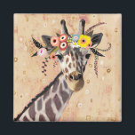 クリムトキリン |花の冠 マグネット<br><div class="desc">このプリントは、花の冠に飾られた甘いキリンを特徴としている | Victoria Borges著イメージID: 128245GG</div>