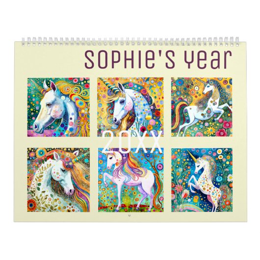 クリムトスタイルかわいいカラフルファンタジーユニコーン新年 カレンダー (カバー)