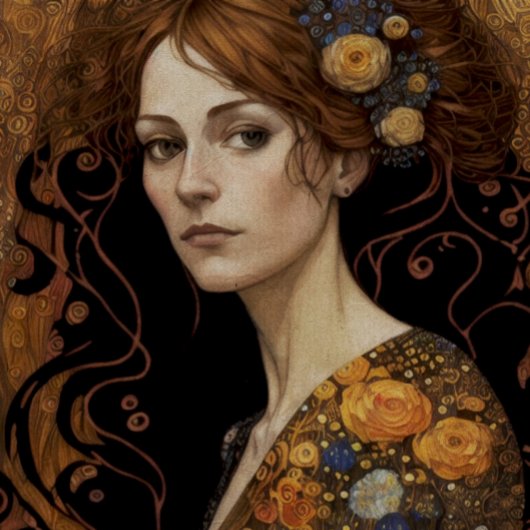 クリムトスタイルの女性と花の切り離し 薄葉紙