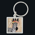 クリムトゼブラ |花の冠 キーホルダー<br><div class="desc">このプリントは、花の冠に飾られた甘いゼブラを特徴としている | Victoria Borges著。イメージID: 128246GG</div>