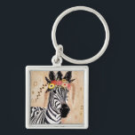 クリムトゼブラ |花の冠 キーホルダー<br><div class="desc">このプリントは、花の冠に飾られた甘いゼブラを特徴としている | Victoria Borges著。イメージID: 128246GG</div>