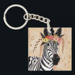 クリムトゼブラ |花の冠 キーホルダー<br><div class="desc">このプリントは、花の冠に飾られた甘いゼブラを特徴としている | Victoria Borges著。イメージID: 128246GG</div>