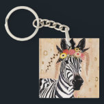 クリムトゼブラ |花の冠 キーホルダー<br><div class="desc">このプリントは、花の冠に飾られた甘いゼブラを特徴としている | Victoria Borges著。イメージID: 128246GG</div>