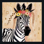 クリムトゼブラ |花の冠 ポスター<br><div class="desc">このプリントは、花の冠に飾られた甘いゼブラを特徴としている | Victoria Borges著。イメージID: 128246GG</div>