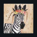 クリムトゼブラ |花の冠 マグネット<br><div class="desc">このプリントは、花の冠に飾られた甘いゼブラを特徴としている | Victoria Borges著。イメージID: 128246GG</div>