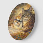 クリムト風最高の猫友達 ラージ壁時計 (傾斜)