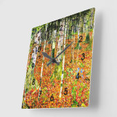 クリムト-樺の木フォレ絵画スト、ズバイGustavクリムト スクエア壁時計 (傾斜)