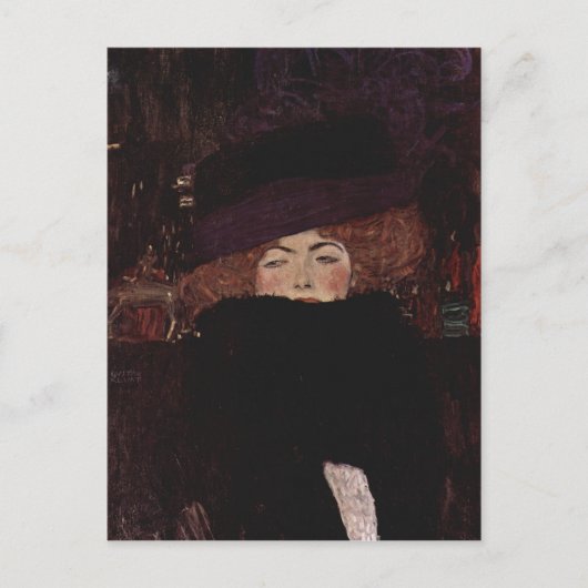 クリムト, Gustav Dame mit Hut und Federboa 1909 Techn ポストカード (正面)