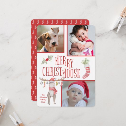 「クリメリースムース」3枚の写真クリスマス カード (正面/裏面インサイチュ)