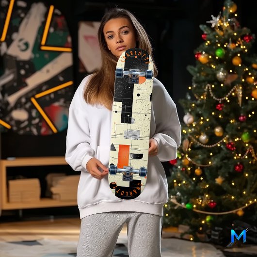 クリモダンームとオレンジの幾何学的抽象芸術 スケートボード