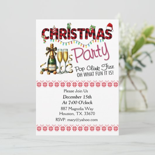クリンクポップ・アートのフィズクリスマスパーティの招待状 招待状 (スタンド正面)
