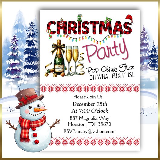 クリンクポップ・アートのフィズクリスマスパーティの招待状 招待状