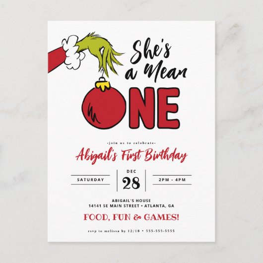 クリンチの1歳の誕生日 彼女は意地悪なの ポストカード (正面)