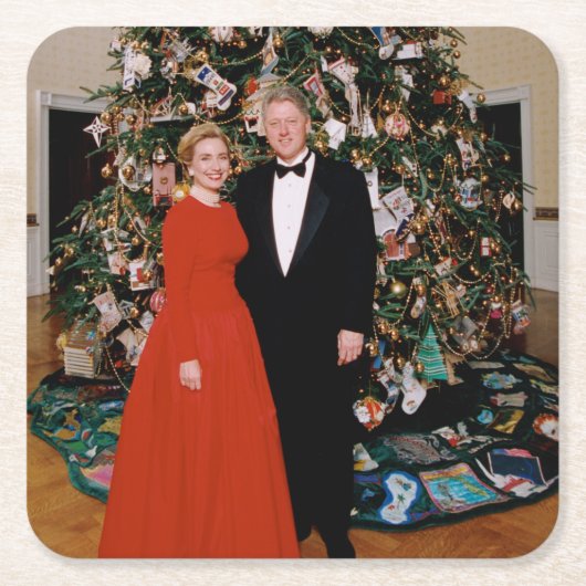 クリントン米大統領とヒラリー米大統領のクリスマス スクエアペーパーコースター (正面)