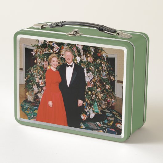 クリントン米大統領とヒラリー米大統領のクリスマス メタルランチボックス (正面)