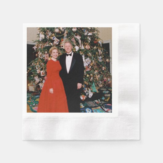 クリントン米大統領とヒラリー米大統領のクリスマス 縁ありカクテルナプキン (正面)