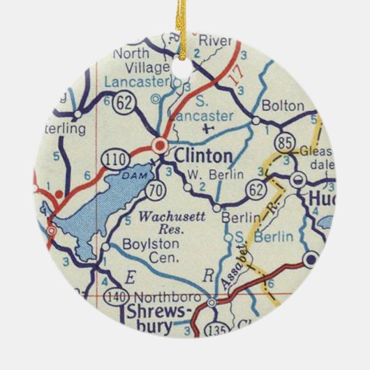 クリントンMAヴィンテージの地図 セラミックオーナメント (裏面)